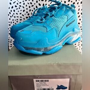 Balenciaga Triple S Clear Sole Cyan Blue Chunky Dad Sneaker NIB Womens Size 37
